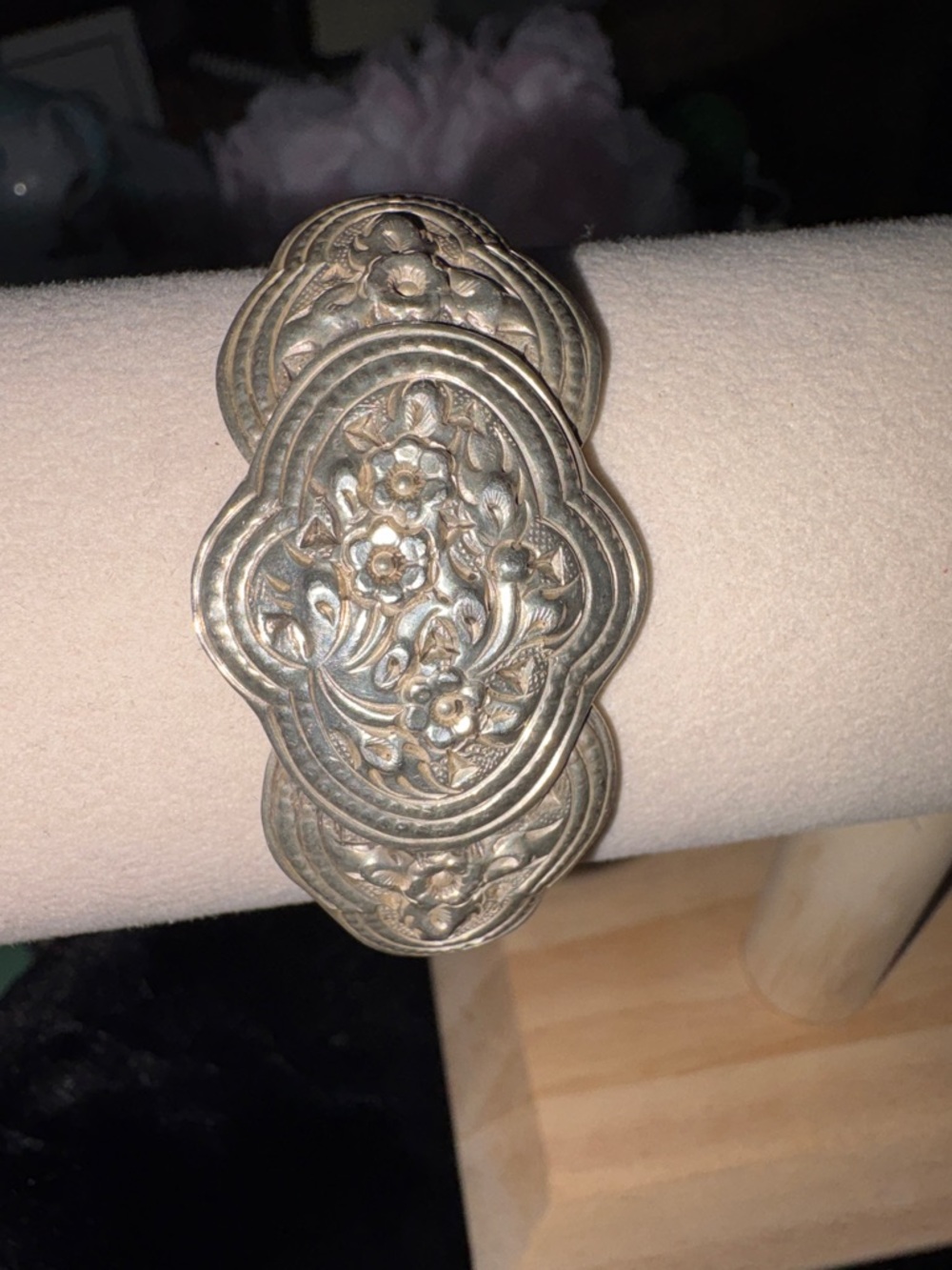 Ornate Victorian Floral Metal Cuff Bracelet 925 Thailand $ Firm